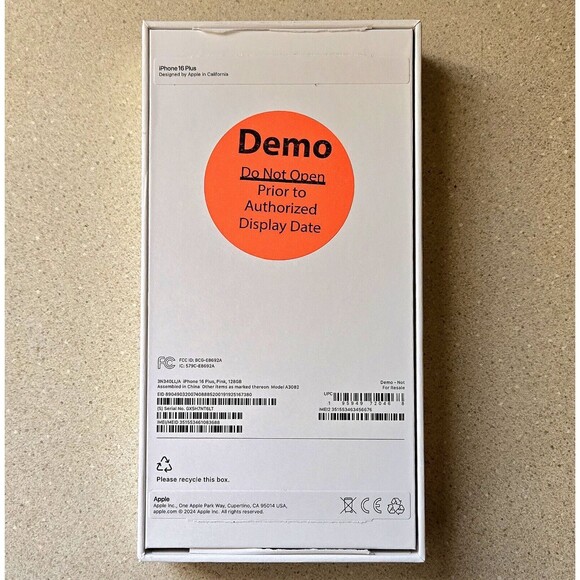 Empty Retail Box Apple A3082 iPhone 16 Plus + Pink 128GB Demo Sticker Excellent - Picture 4 of 8